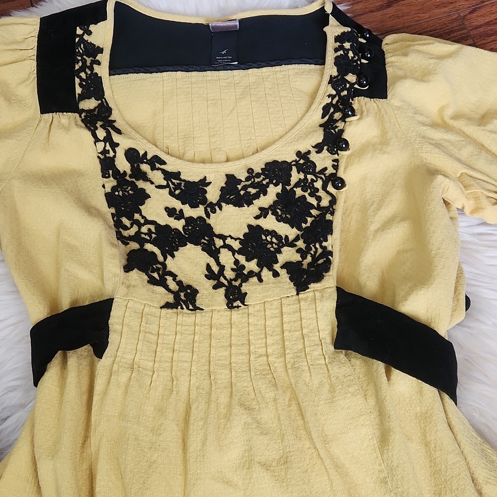 Anthropologie Lithe Cotton Ochre Black Velvet Womens Dress - Picture 2 of 5